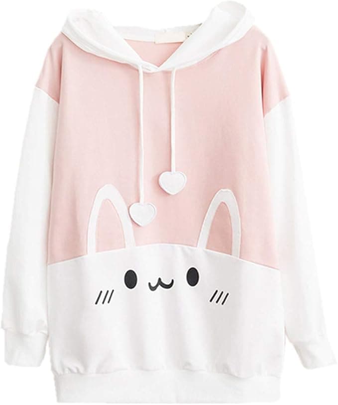 Packitcute Bunny Hoodie Kawaii Print Loose Casual Pullover Hoodie Tops
