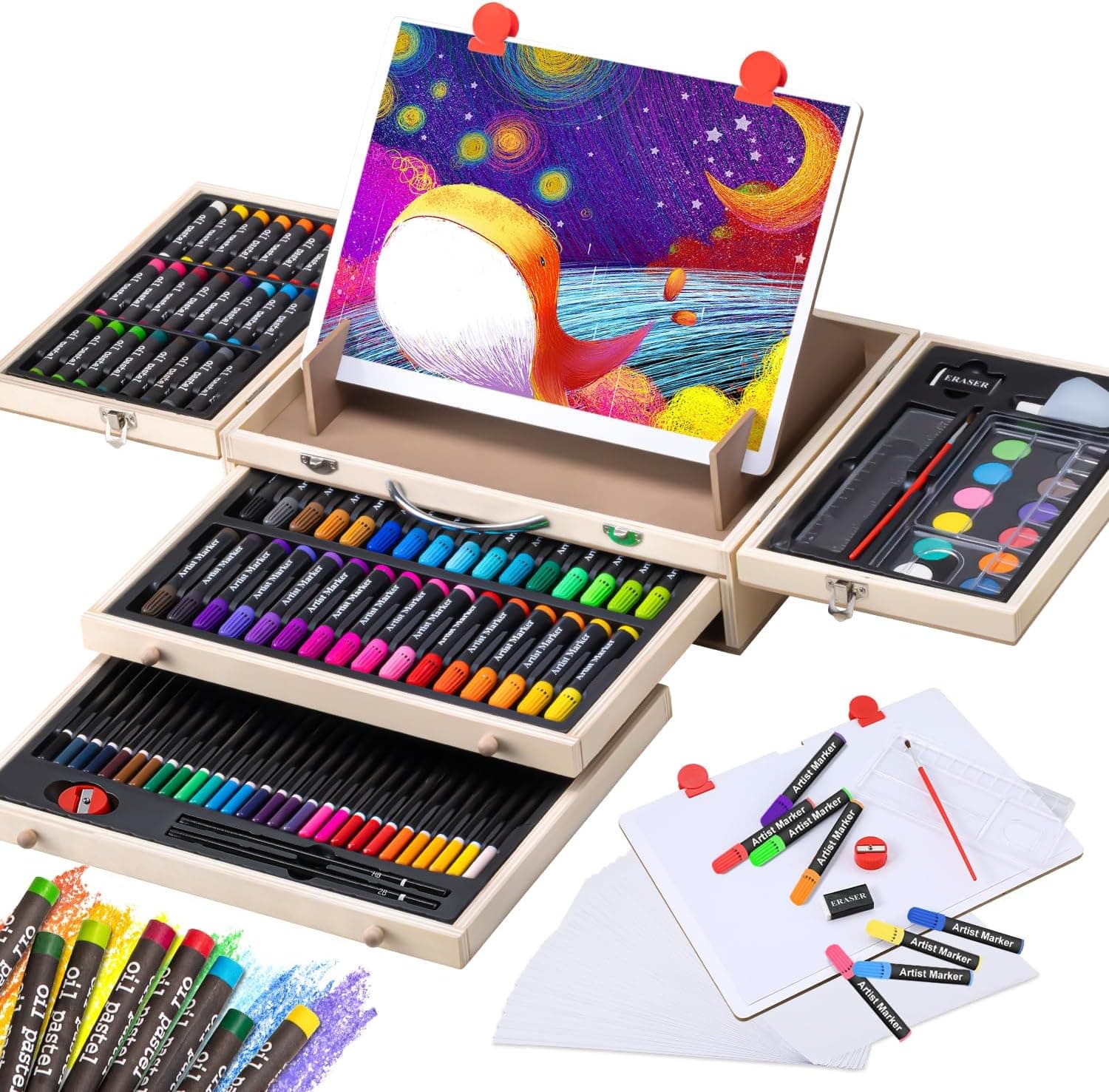 Art Supplies, Wooden Art Set Crafts Kit with Drawing Easel, Deluxe ...