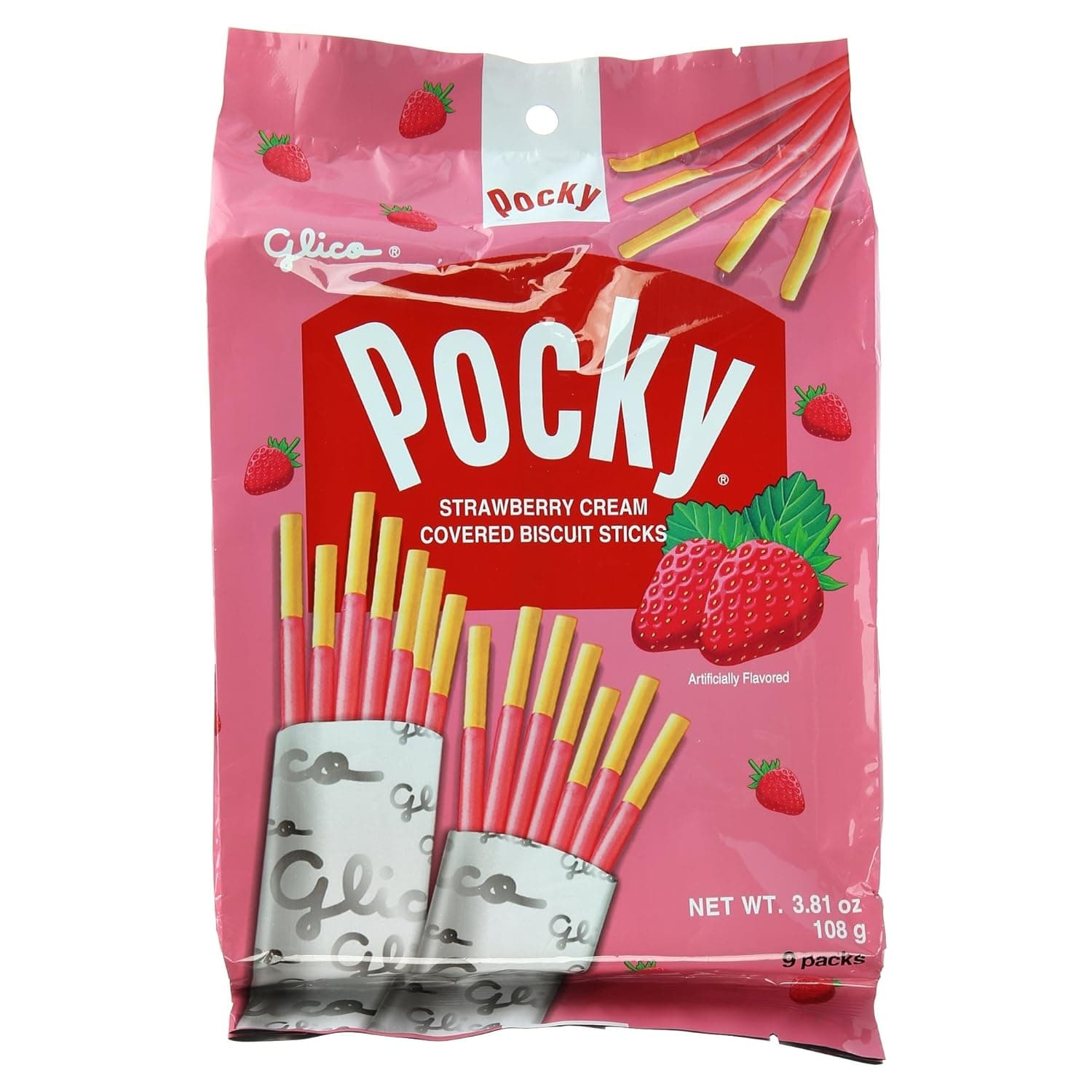 Glico Pocky, Strawberry Cream Covered Biscuit Sticks (9 Individual ...
