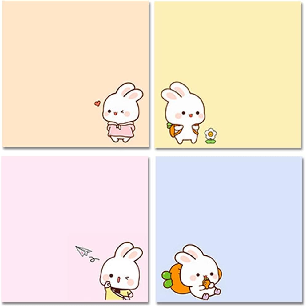 4 Pack 80Sheets Per Pack 3.15x3.15in Self-Stick Note Pads Kawaii Sticky Notes