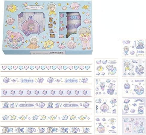 5 Rolls Cute Washi Paper Masking Tape and 9Pcs Stickers Set, DIY ...