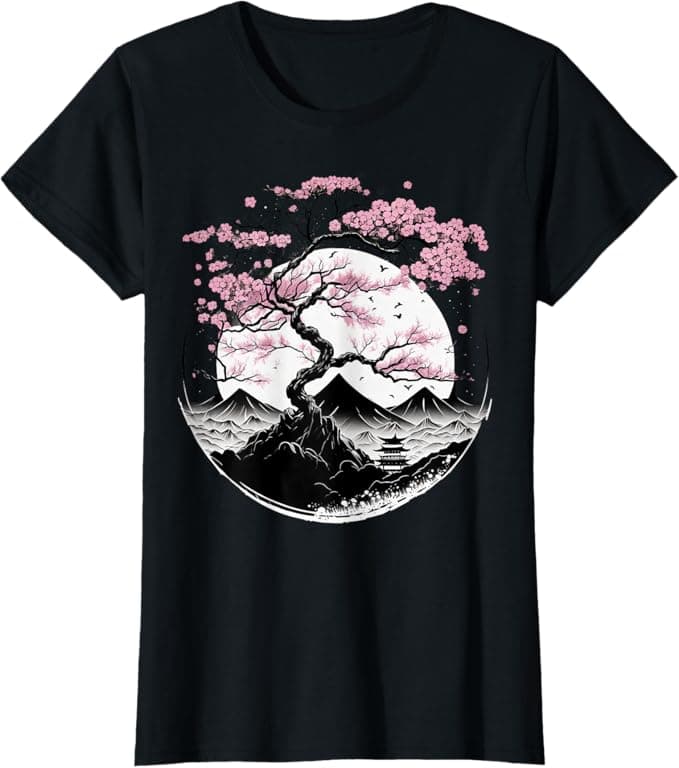 Japanese Sakura Garden Geisha Mount Fuji Cherry Blossom T-Shirt